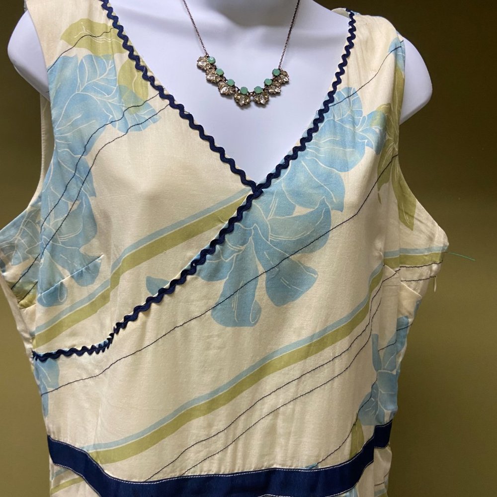 KENAR Floral Blue & Green V-neck Sundress Sz14